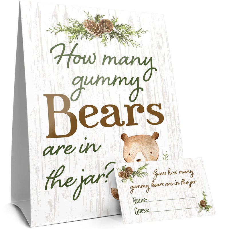 DISTINCTIVS Guess How Many Gummy Bears Woodland Baby Shower Game (Sign with Cards) - Image 1